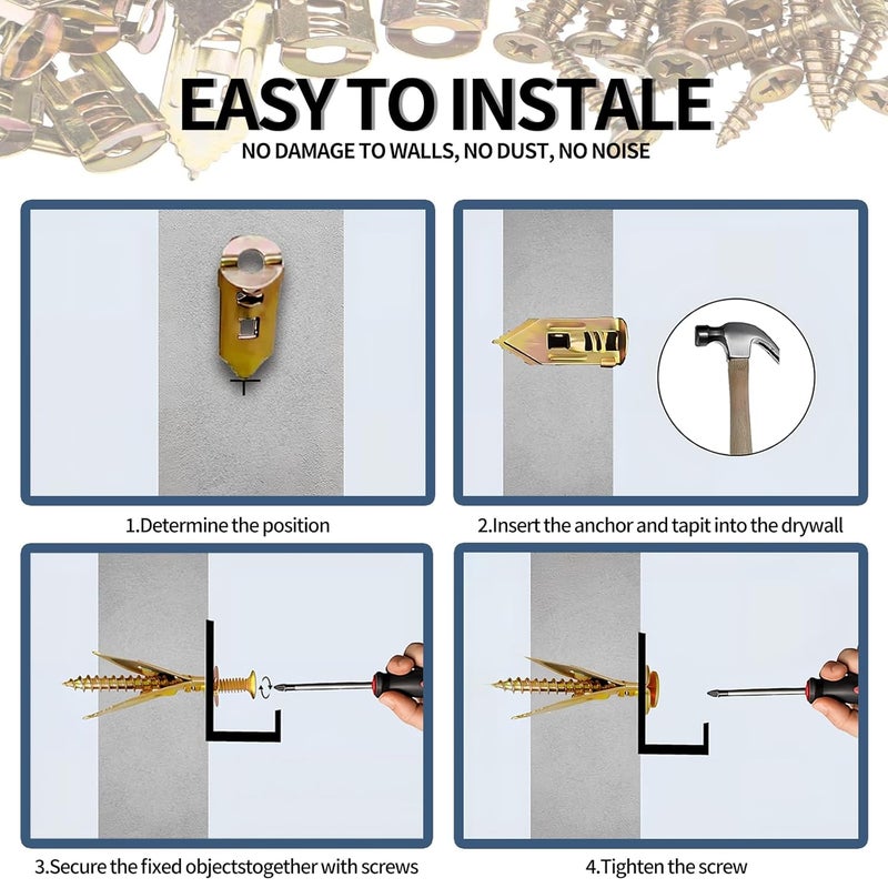 SOPAMI 200PCS Drywall Anchors and Screws Kit, 100 Self Drilling Sheetrock Anchors and 100 Heavy Duty Wall Fasteners, Hollow Wall Anchors for Hanging Shelves, Picture Frames, Cabinets and Home Décor - Image 3